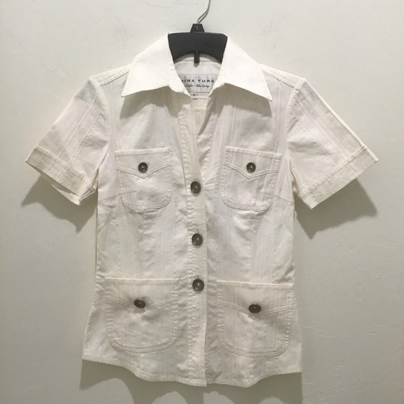 Trina Turk white button up top, 2 - Picture 2 of 4